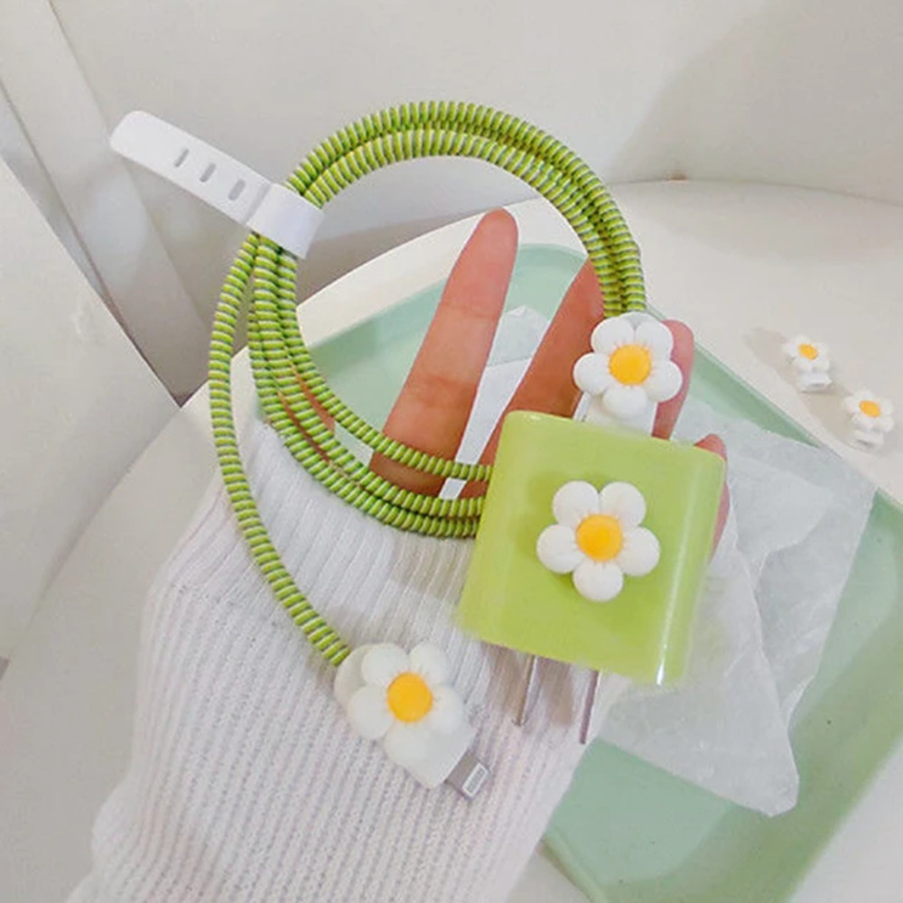White Flower iPhone Charger Cable Protector P36